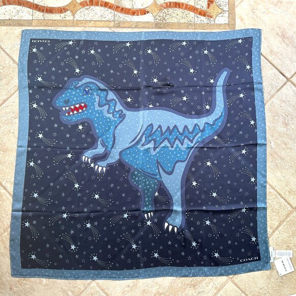 COACH REXY SHOOTING STAR PRINT SILK SQUARE SCARF:NWT BLACK/MARINECZ424 - Picture 1 of 6